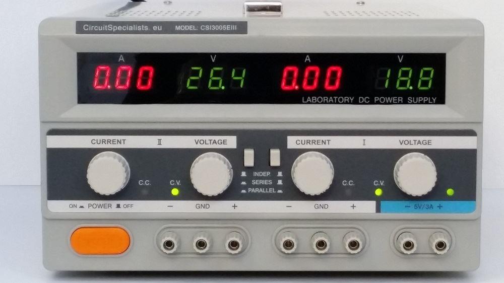 CSI 3005EIII Multi-turn Voltage Dials DC Regulated Linear Bench Power Supply 0-60V 0-5A (0-10A 0-30V) plus 1x 5V Fixed Output - Image 3